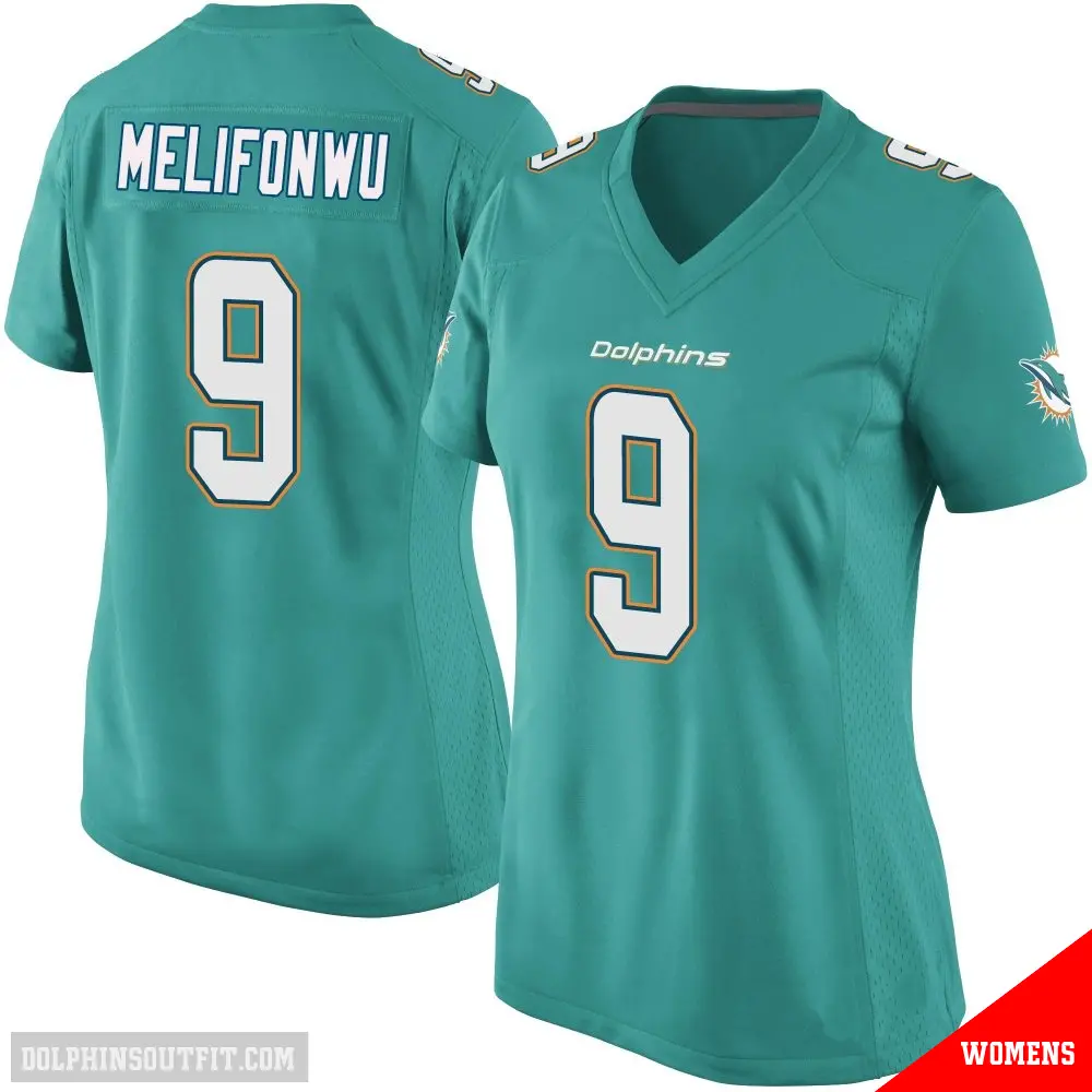 ＃9 Women's Ifeatu Melifonwu Aqua Game Miami Dolphins Team Color Jersey
