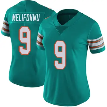 ＃9 Women's Ifeatu Melifonwu Aqua Limited Miami Dolphins Alternate Vapor Untouchable Jersey