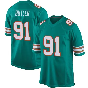 ＃91 Men's Matthew Butler Aqua Game Miami Dolphins Alternate Jersey