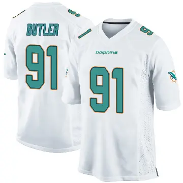 ＃91 Men's Matthew Butler White Game Miami Dolphins Jersey