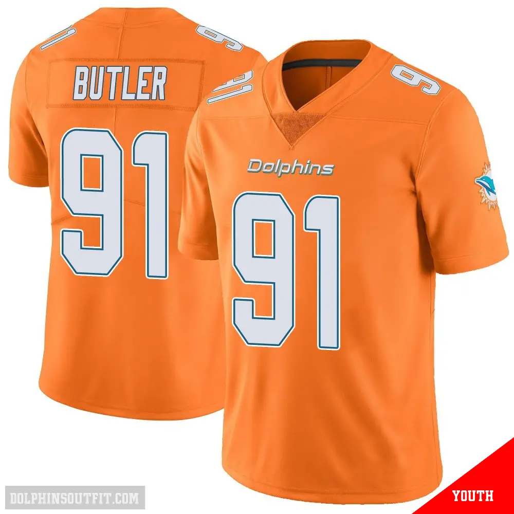 ＃91 Youth Matthew Butler Orange Limited Miami Dolphins Color Rush Jersey