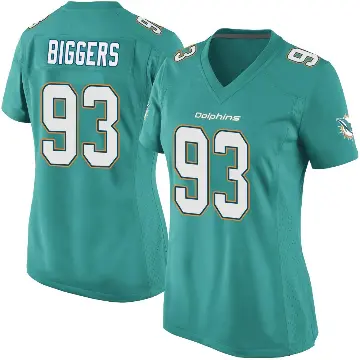 ＃93 Women's Zeek Biggers Aqua Game Miami Dolphins Team Color Jersey