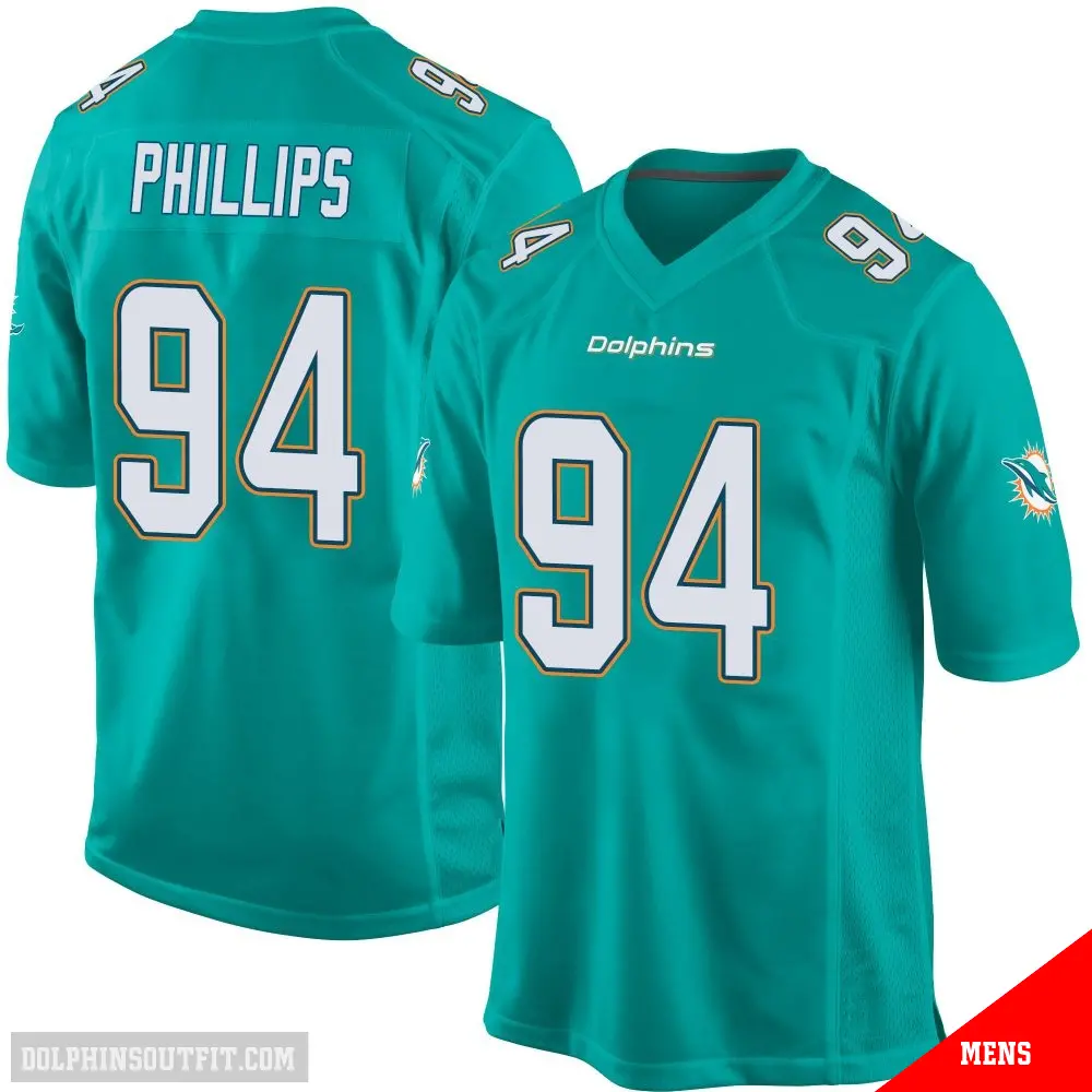 ＃94 Men's Jordan Phillips Aqua Game Miami Dolphins Team Color Jersey