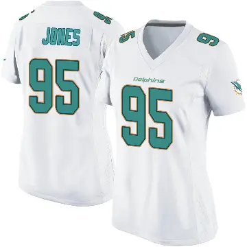 ＃95 Women's Benito Jones White Game Miami Dolphins Jersey