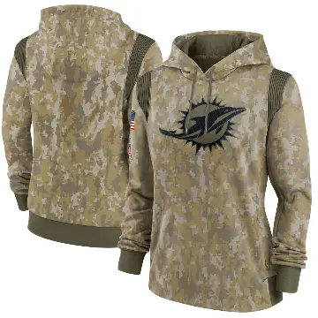 Women's Olive Miami Dolphins 2021 Salute to Service Therma Performance Pullover Hoodie