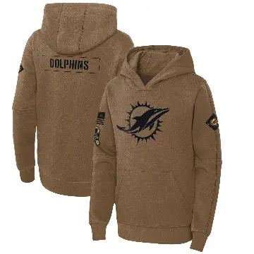 Youth Brown Miami Dolphins 2023 Salute to Service Club Fleece Pullover Hoodie